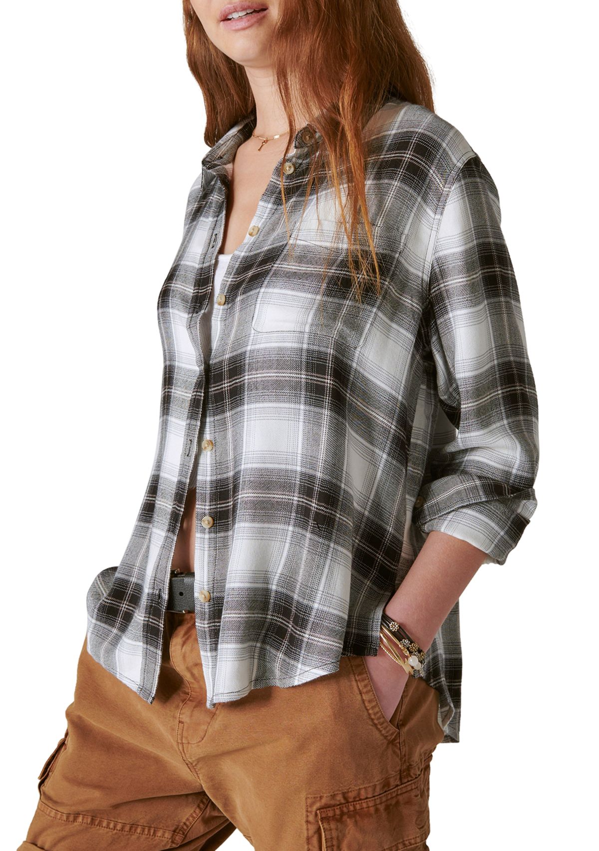 Womens Plaid Boyfriend Shirt