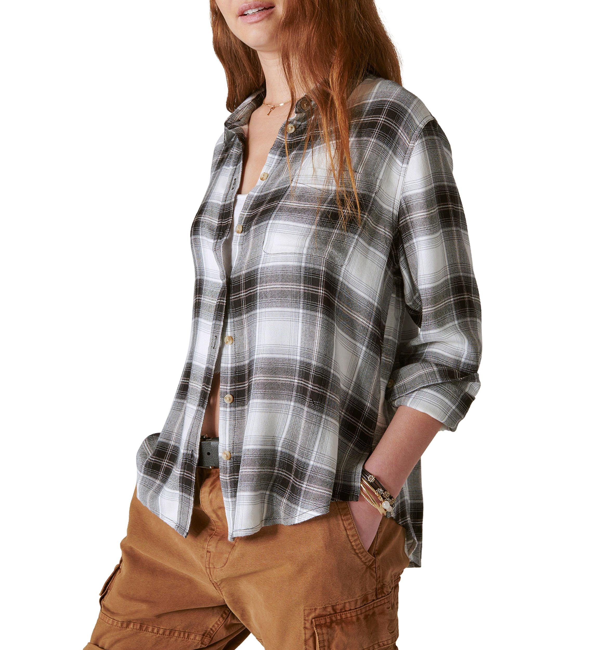 Womens Plaid Boyfriend Shirt