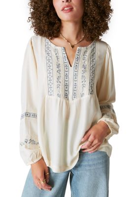 Geometric Embroidered Babydoll Top