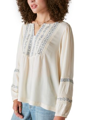 Geometric Embroidered Babydoll Top