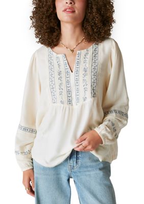 Geometric Embroidered Babydoll Top