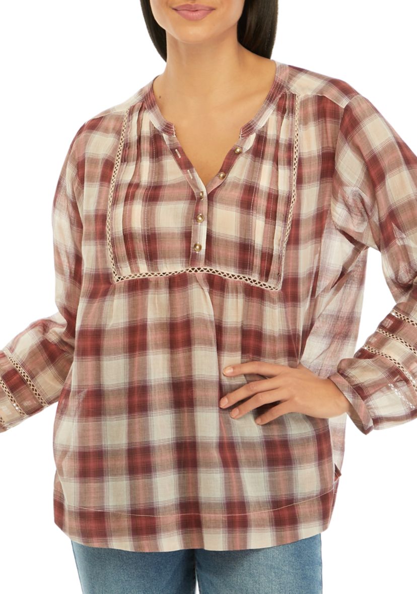 Womens Plaid Popover Top
