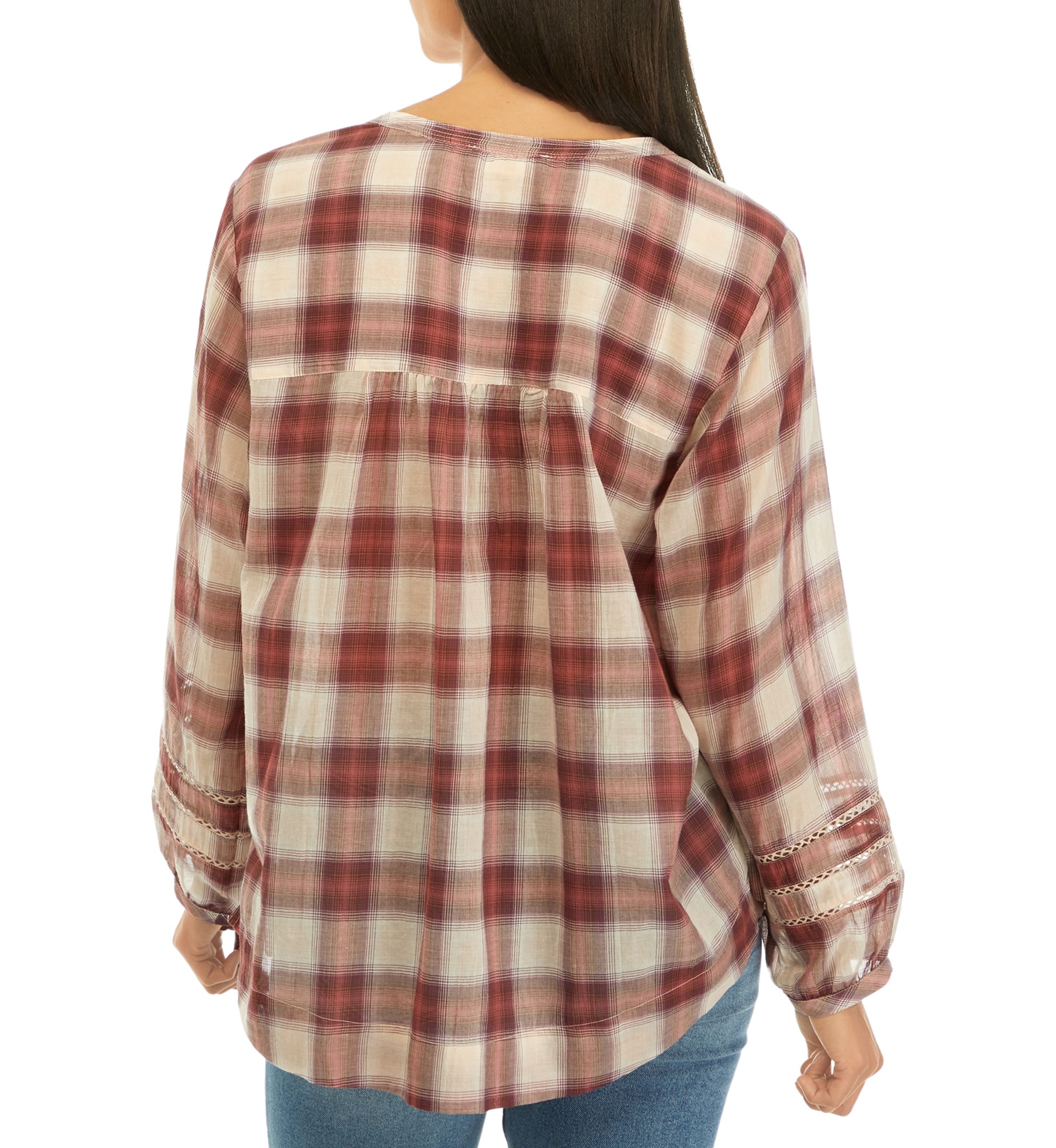 Womens Plaid Popover Top