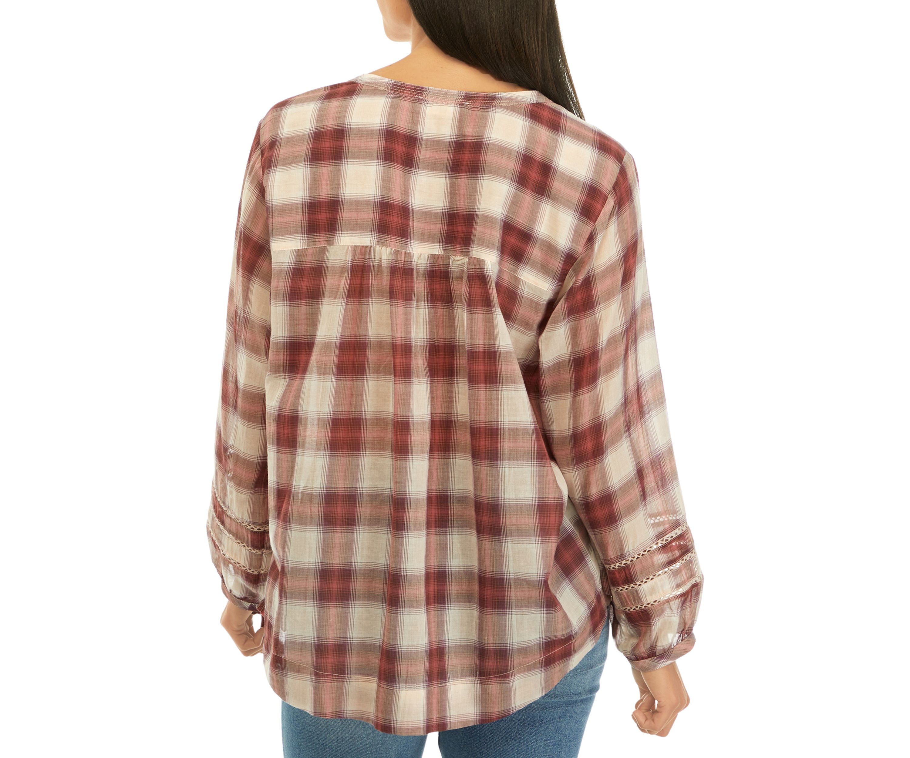 Womens Plaid Popover Top