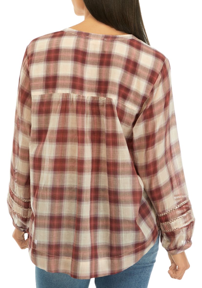 Womens Plaid Popover Top