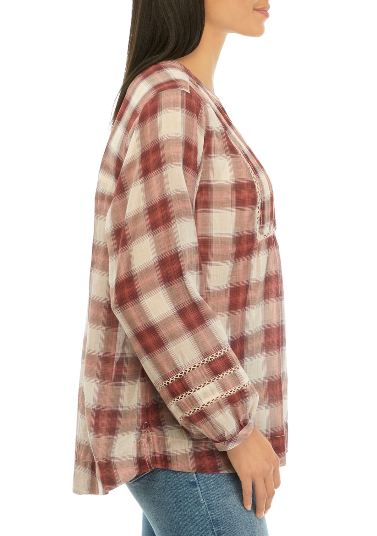 Womens Plaid Popover Top