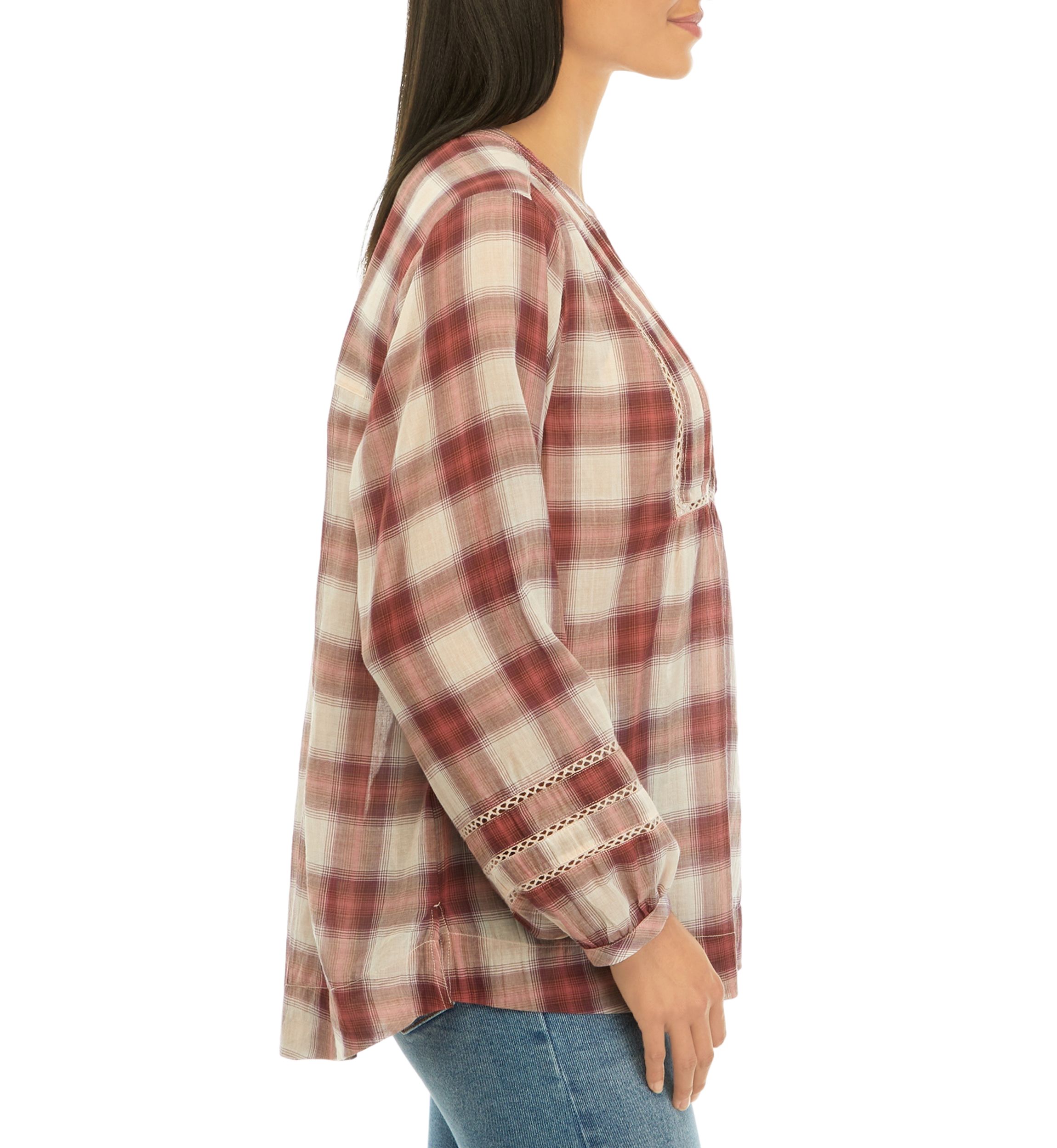 Womens Plaid Popover Top