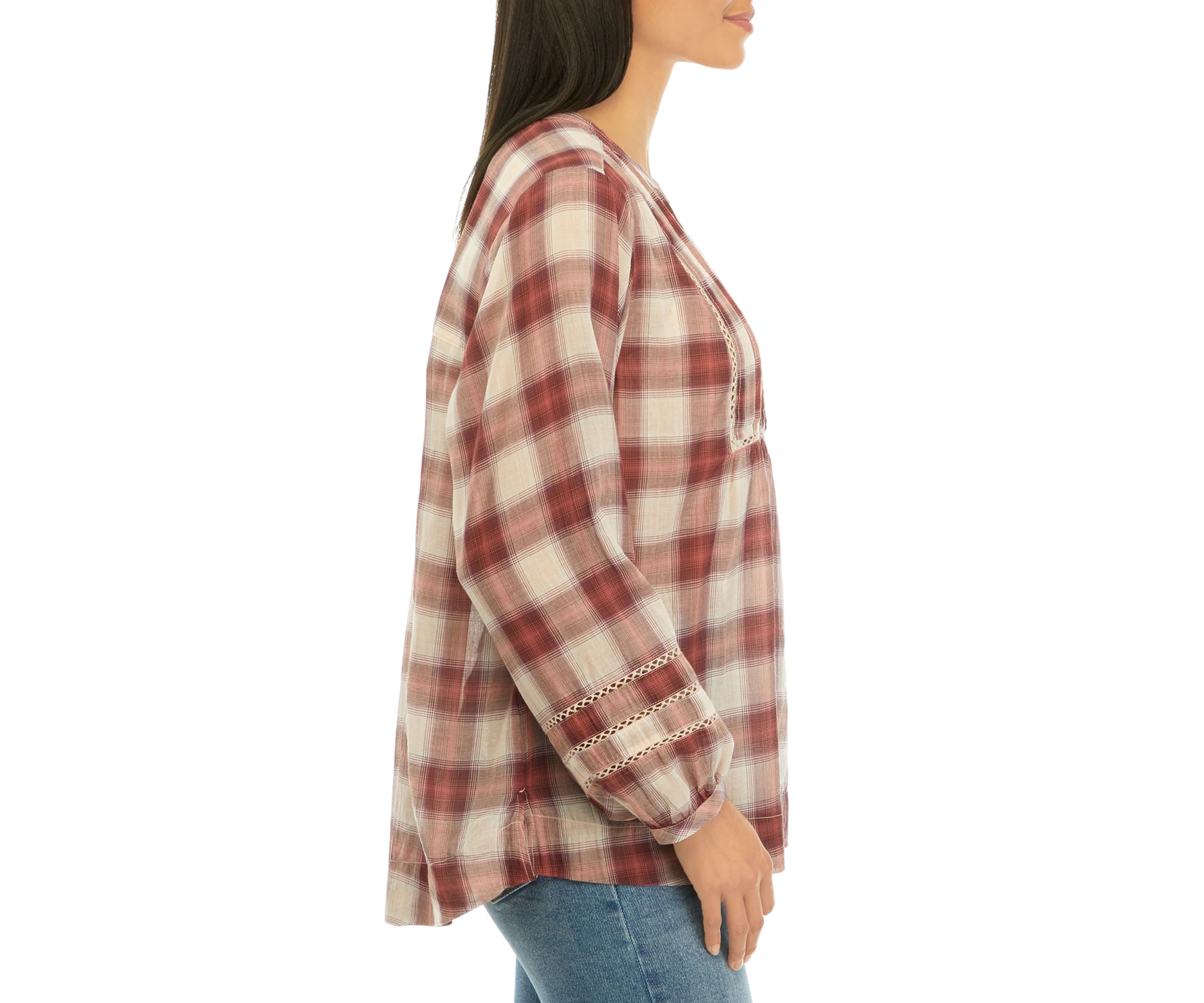 Womens Plaid Popover Top