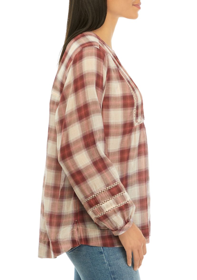 Womens Plaid Popover Top
