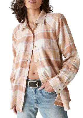 Women's Oversized Distressed Button Down Top