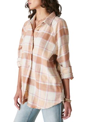 Women's Oversized Distressed Button Down Top