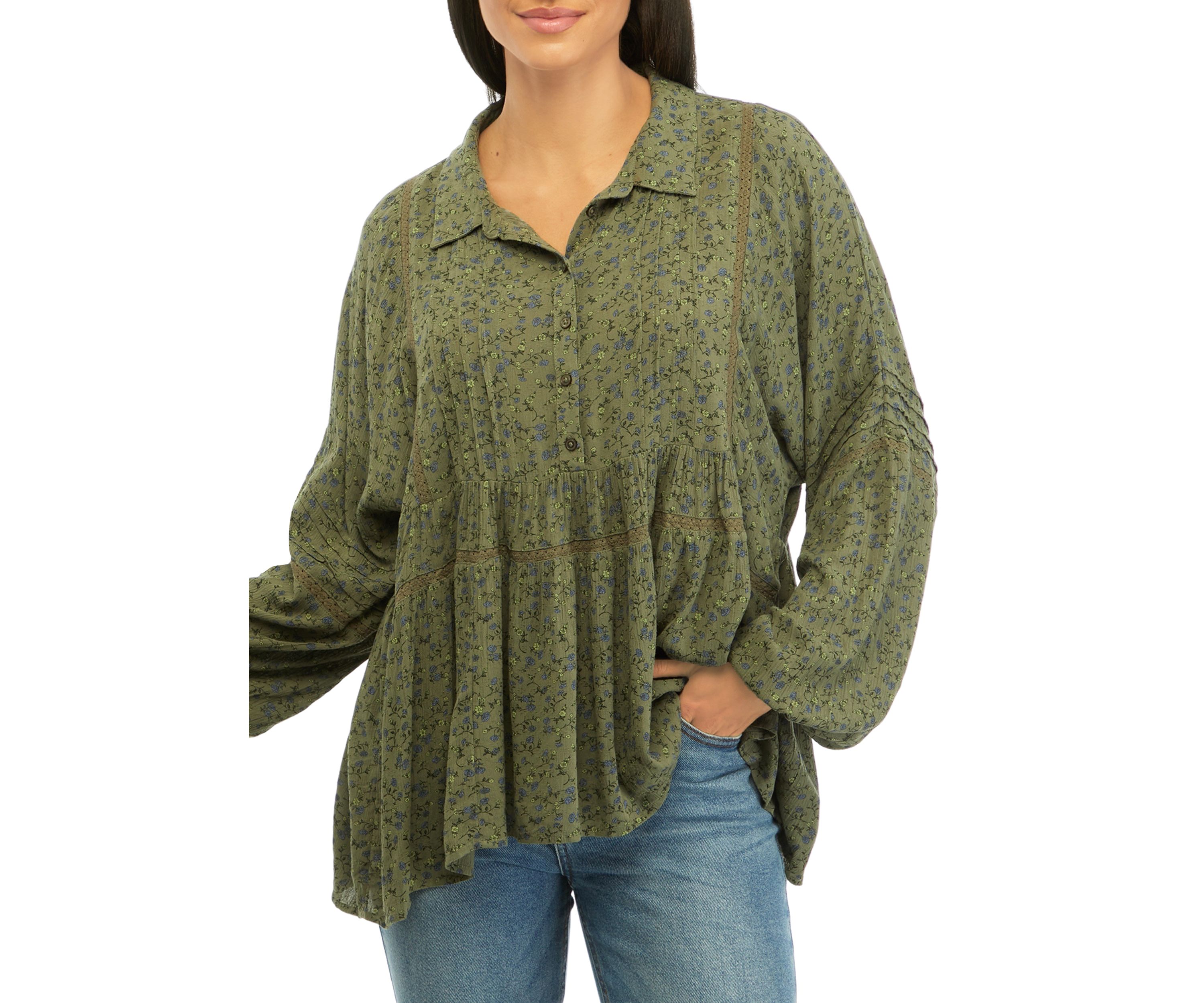 Womens Floral Printed Popover Top