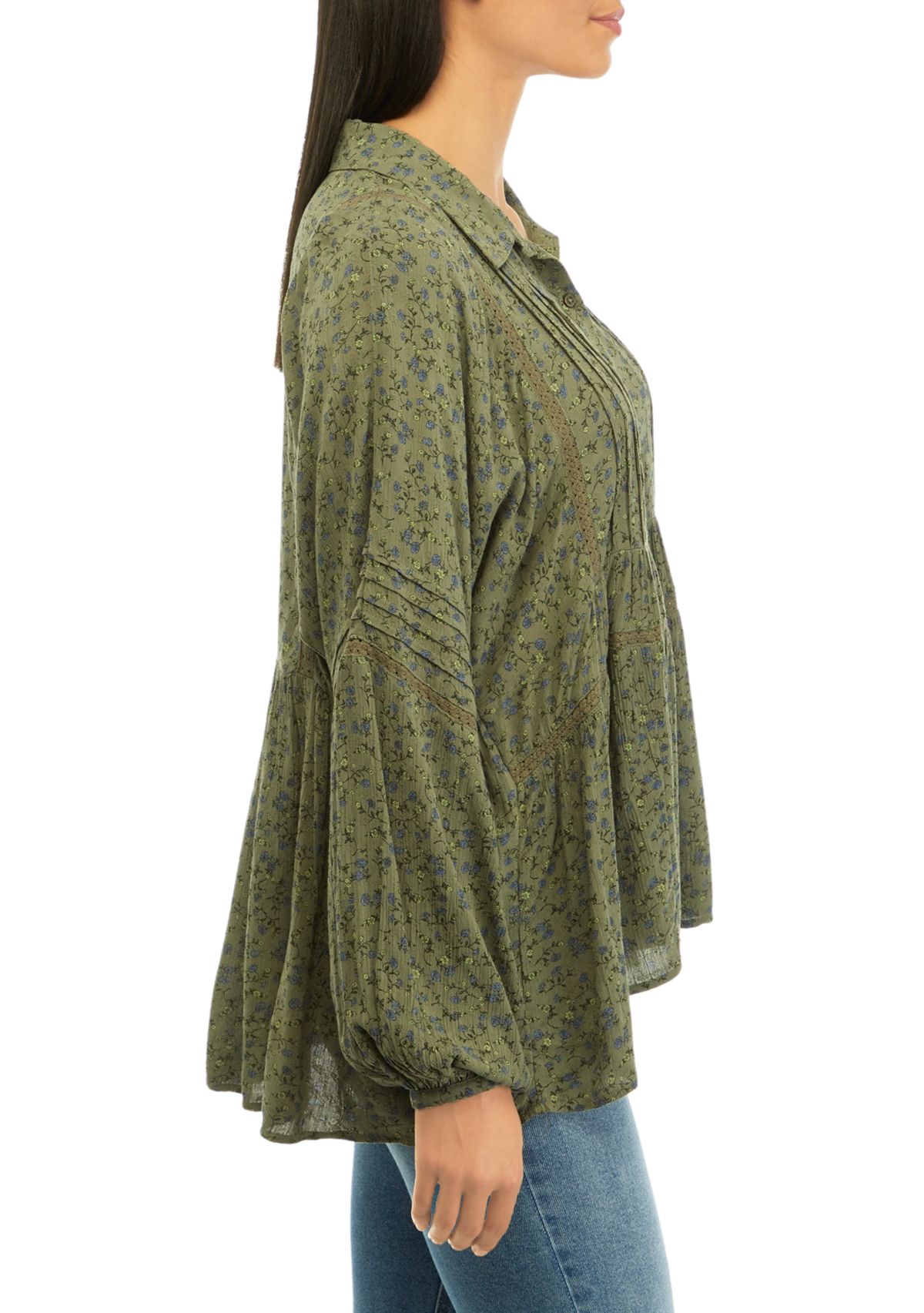 Womens Floral Printed Popover Top