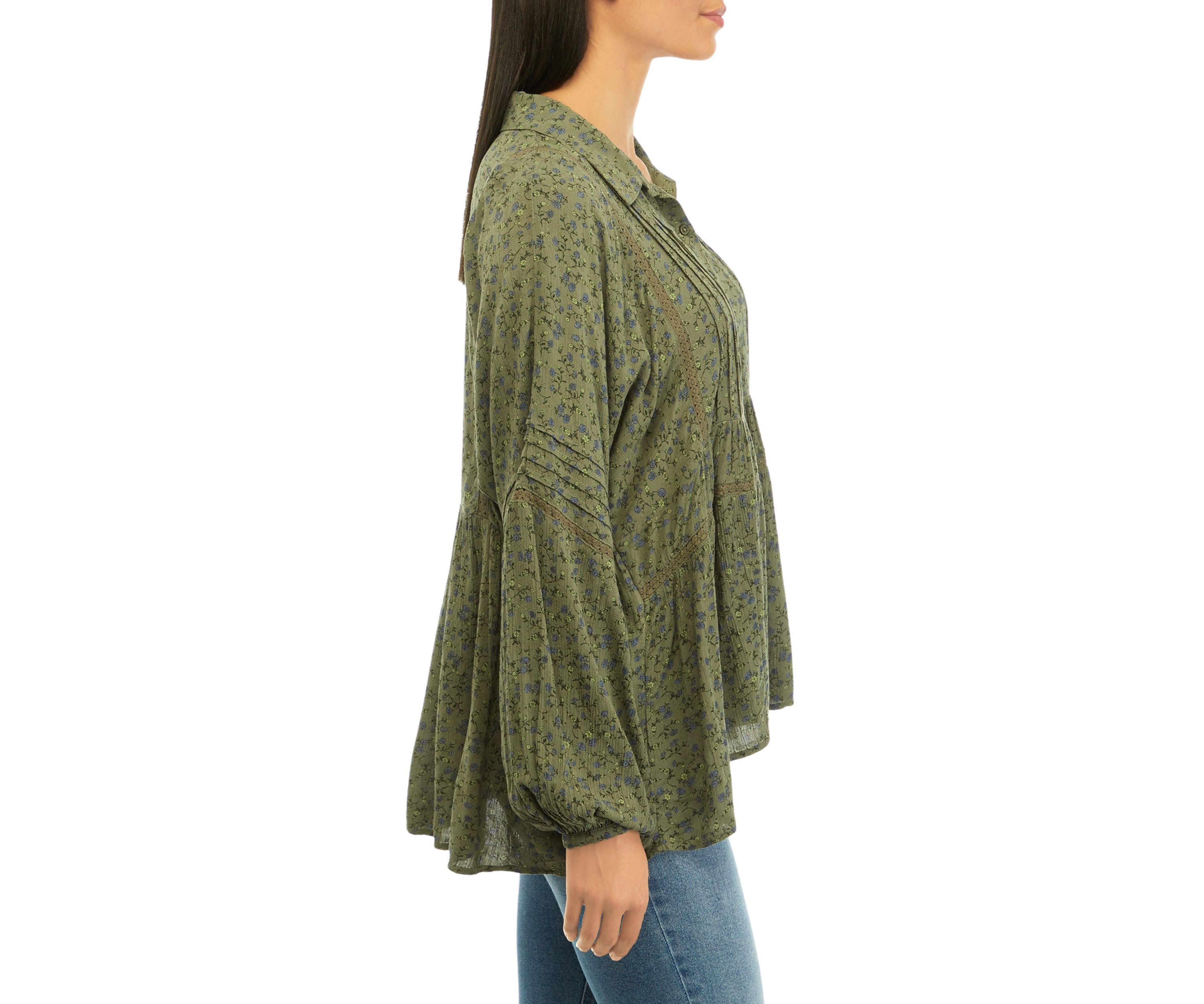 Womens Floral Printed Popover Top
