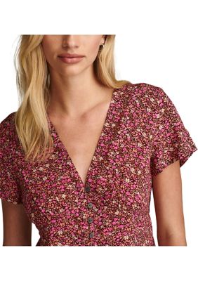 Short Sleeve V-Neck Ditsy Floral Blouse