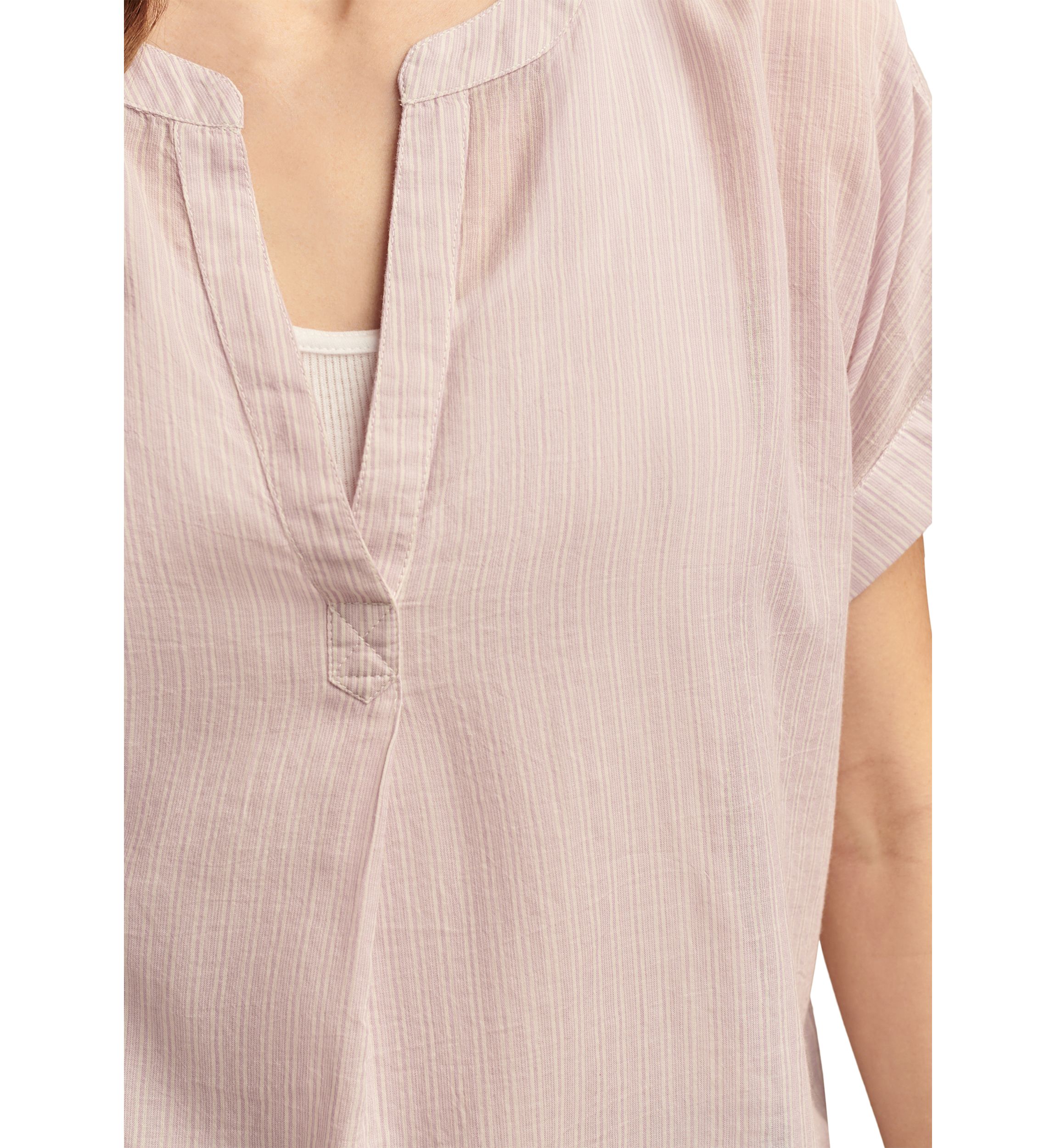 Short Sleeve Stripe Split Neck Woven Top
