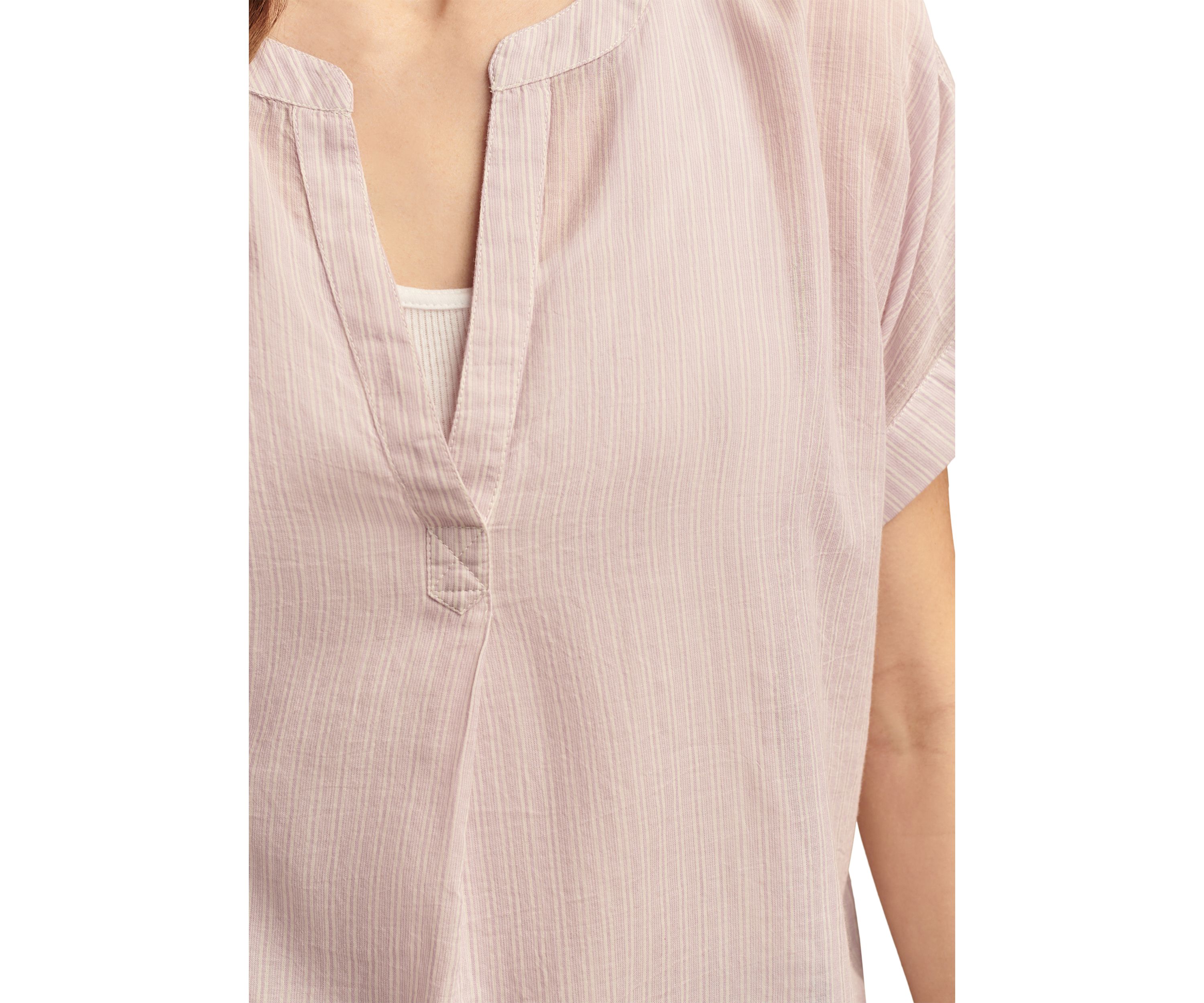 Short Sleeve Stripe Split Neck Woven Top