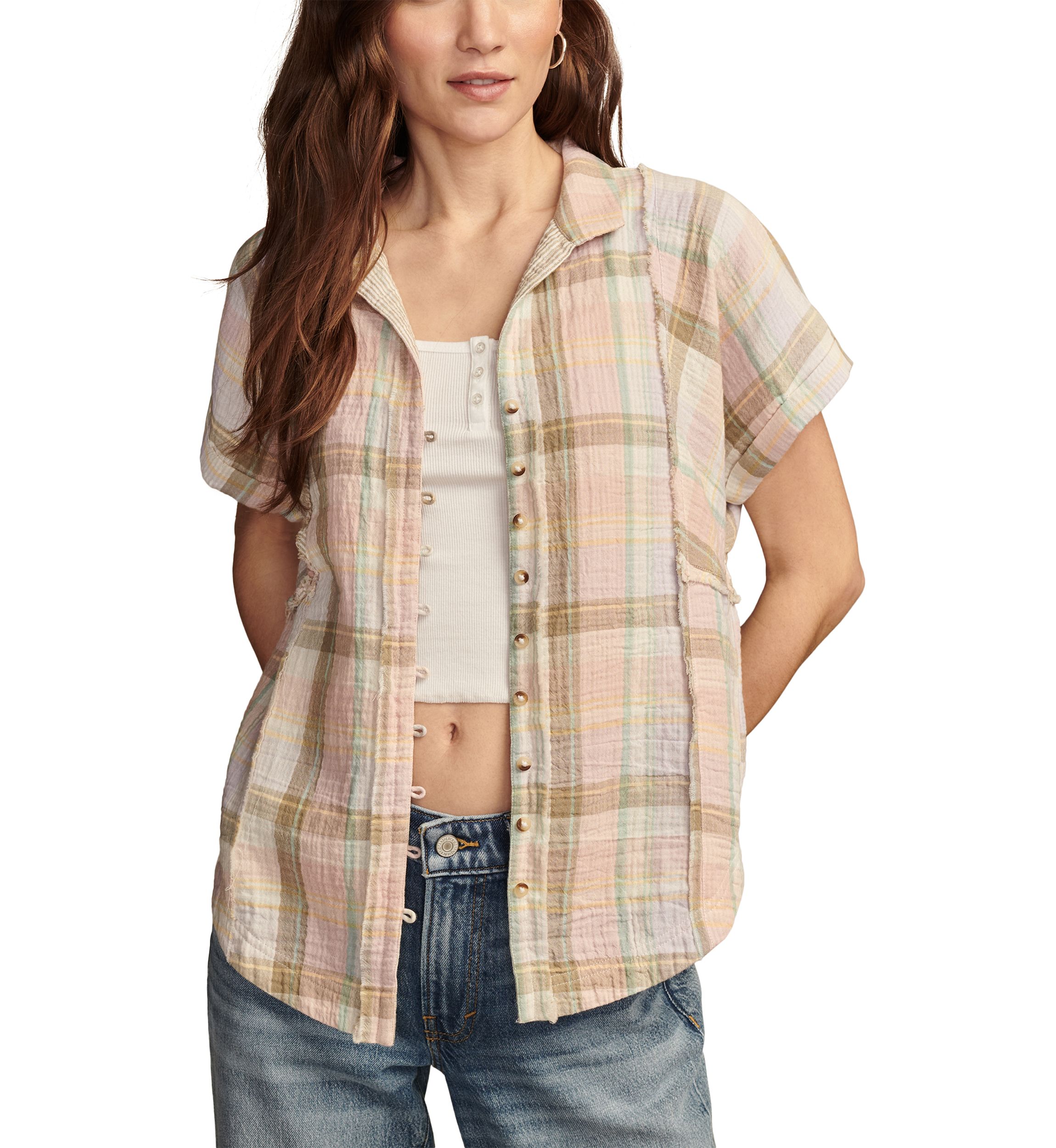 Womens Plaid Printed Camp Shirt