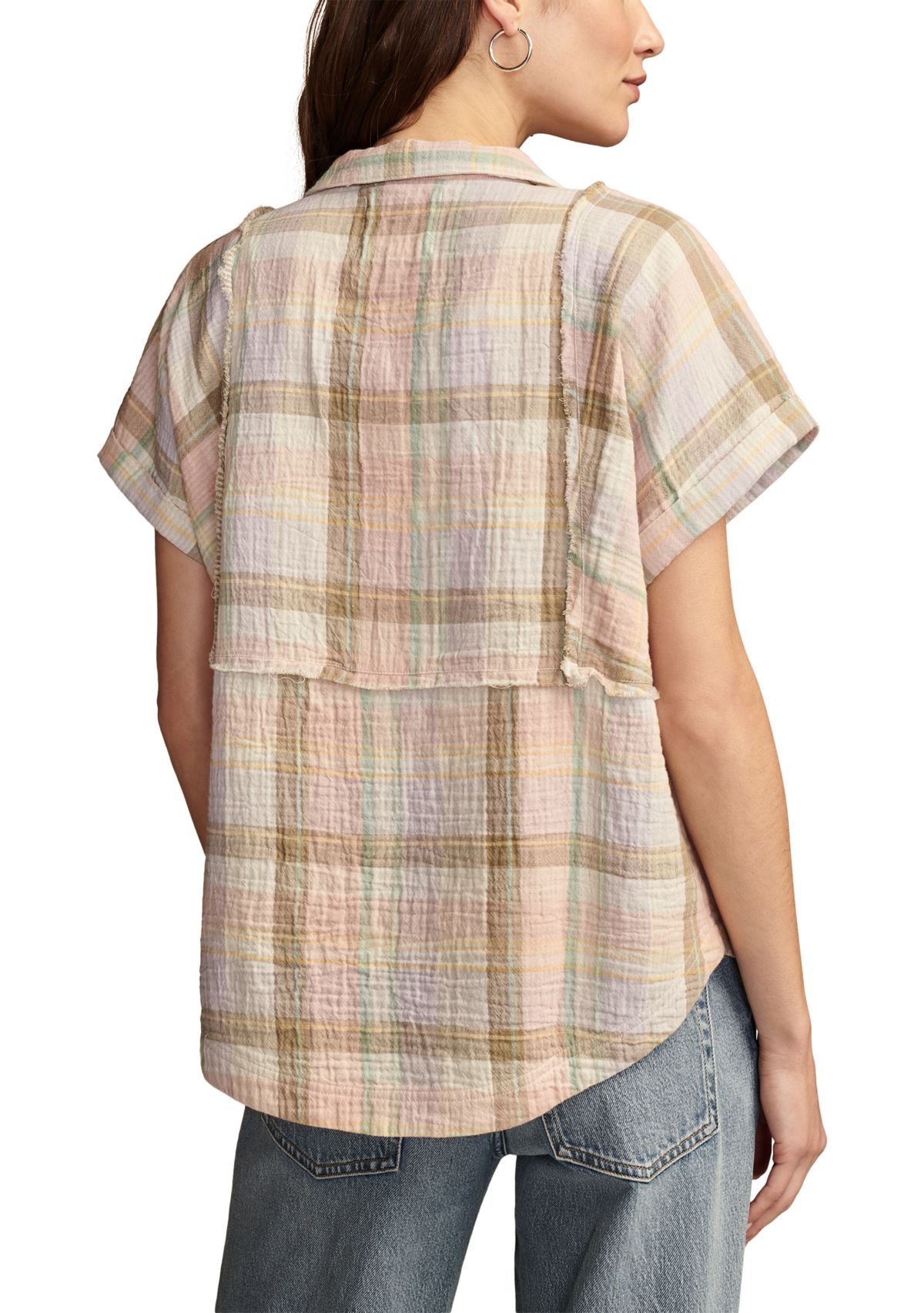 Womens Plaid Printed Camp Shirt