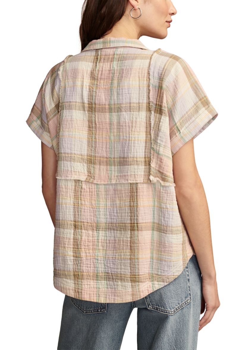 Womens Plaid Printed Camp Shirt