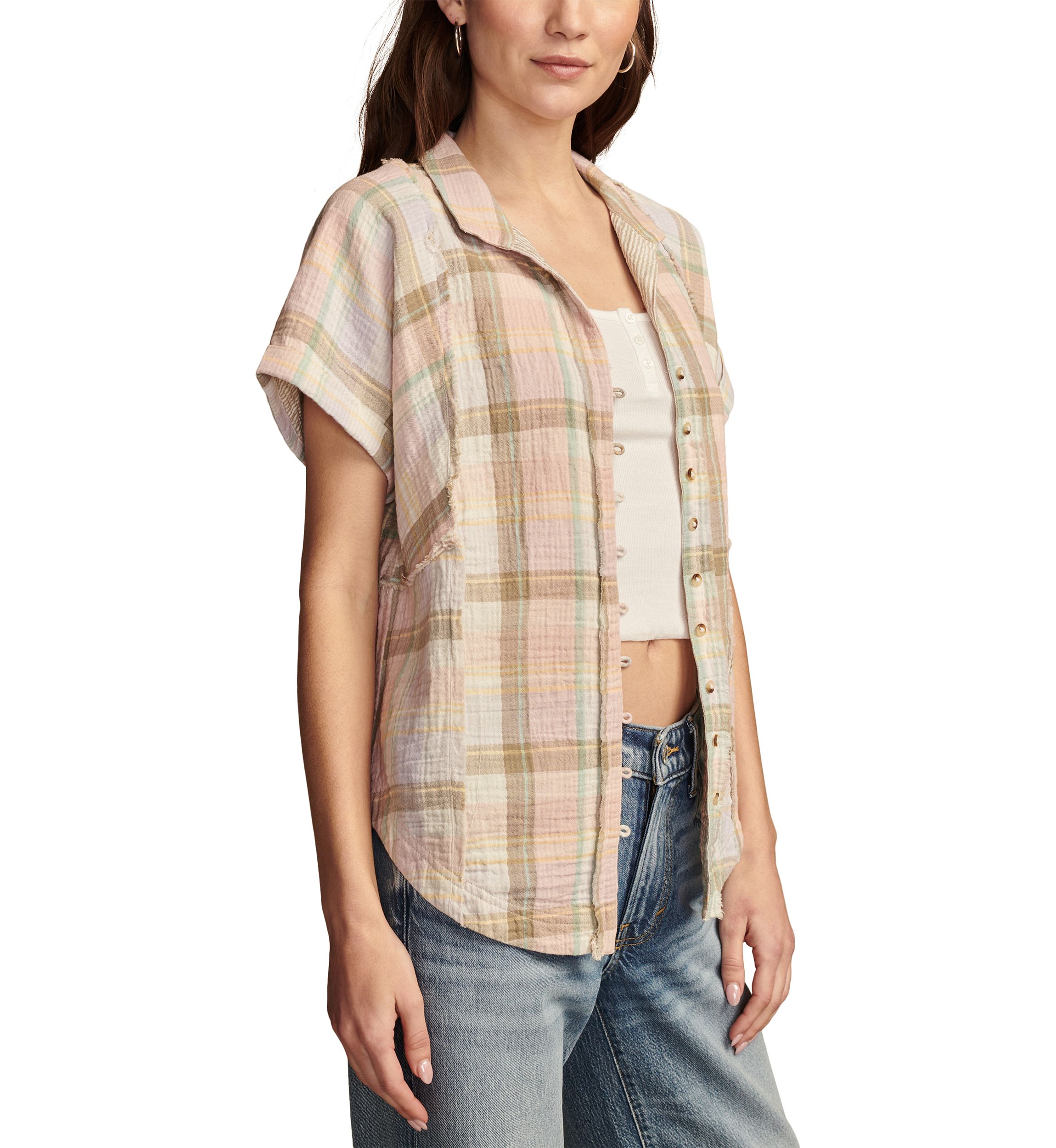 Womens Plaid Printed Camp Shirt