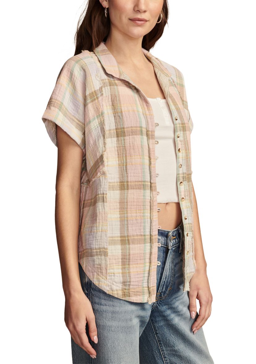 Womens Plaid Printed Camp Shirt