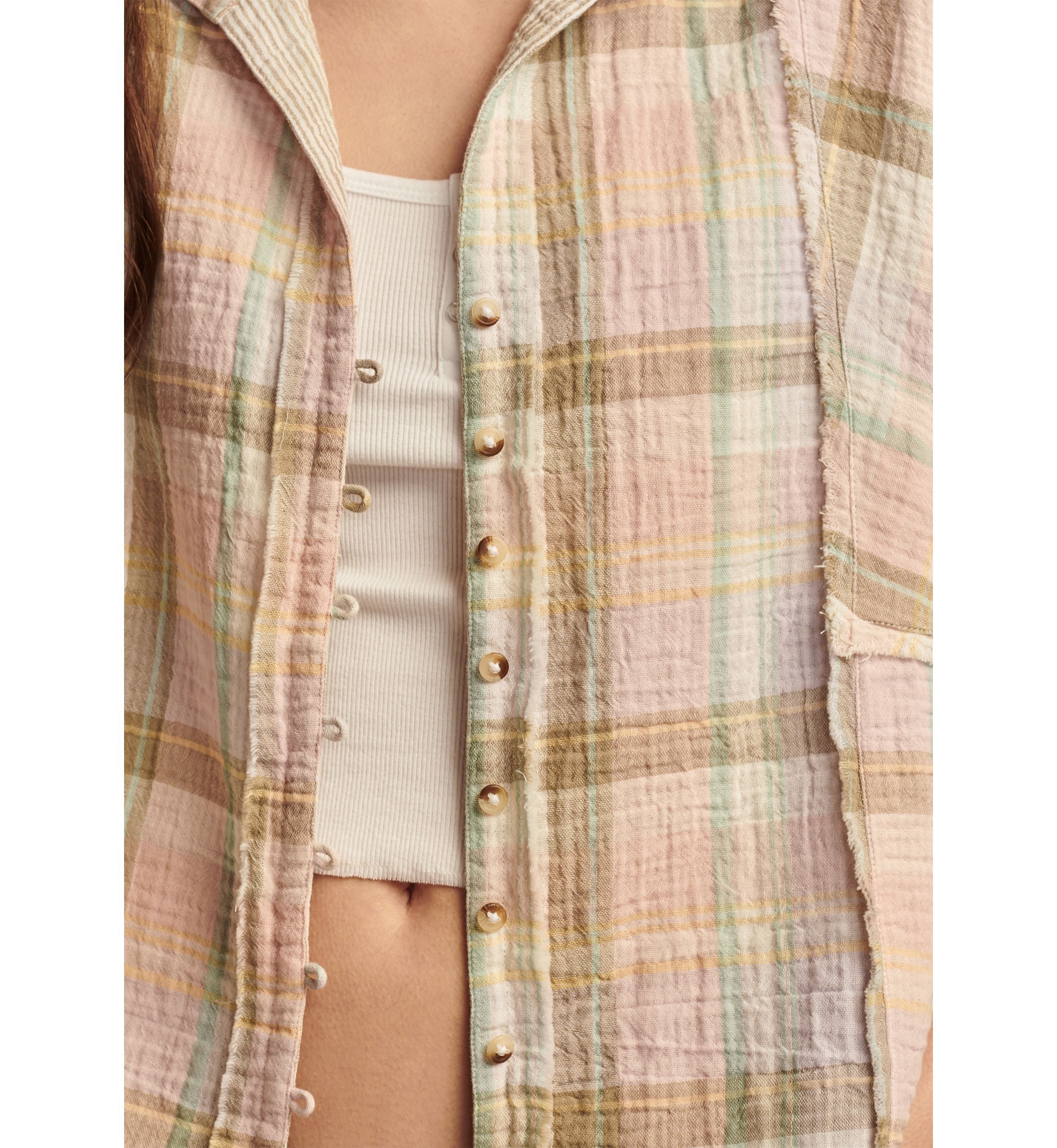 Womens Plaid Printed Camp Shirt