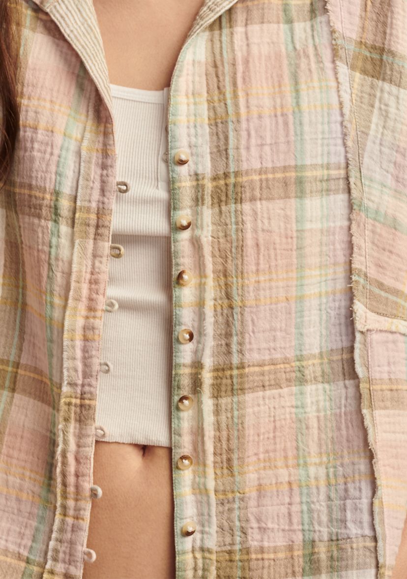 Womens Plaid Printed Camp Shirt