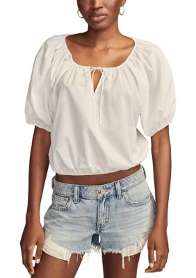 ◆typeservice◆ Lucky Puff Sleeve Top White OSTT32WHF Lucky Brand Women's Solid Puff Sleeve Tie Neck Top | belk