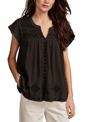 Women's Embroidered Smocked Blouse