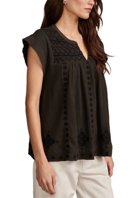 Women's Embroidered Smocked Blouse