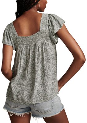Lucky Brand Embroidered Square Neck Blouse - Women's Clothing