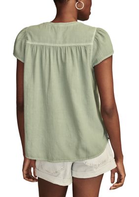 Women's Pintuck Woven Button Front Top