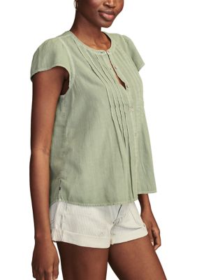 Women's Pintuck Woven Button Front Top