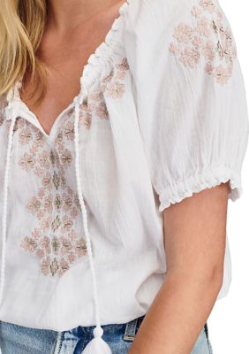 Short Sleeve Embroidered Peasant Top