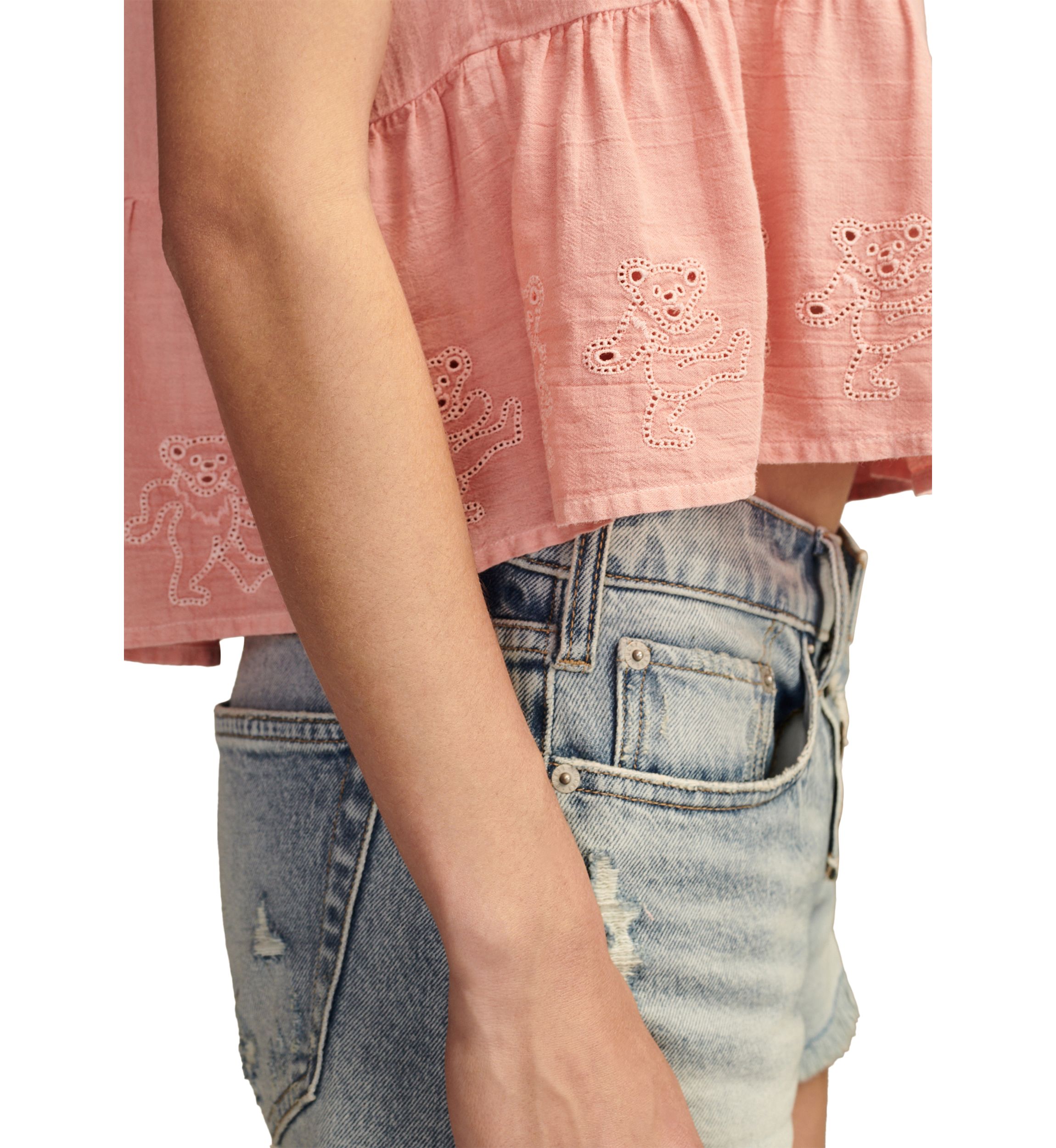 Womens Tie Shoulder Eyelet Top