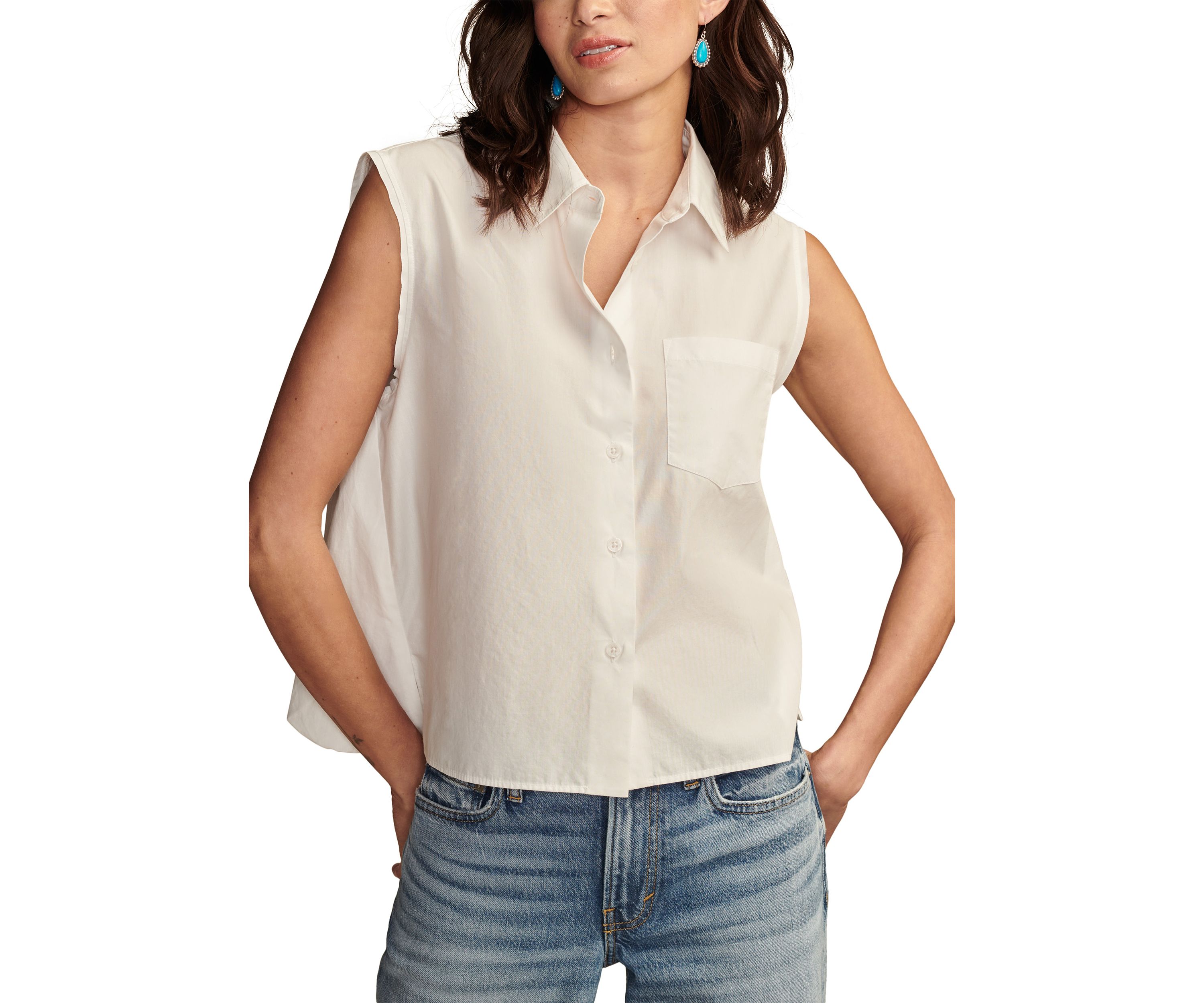 Womens Sleeveless Side Slit Shirt 