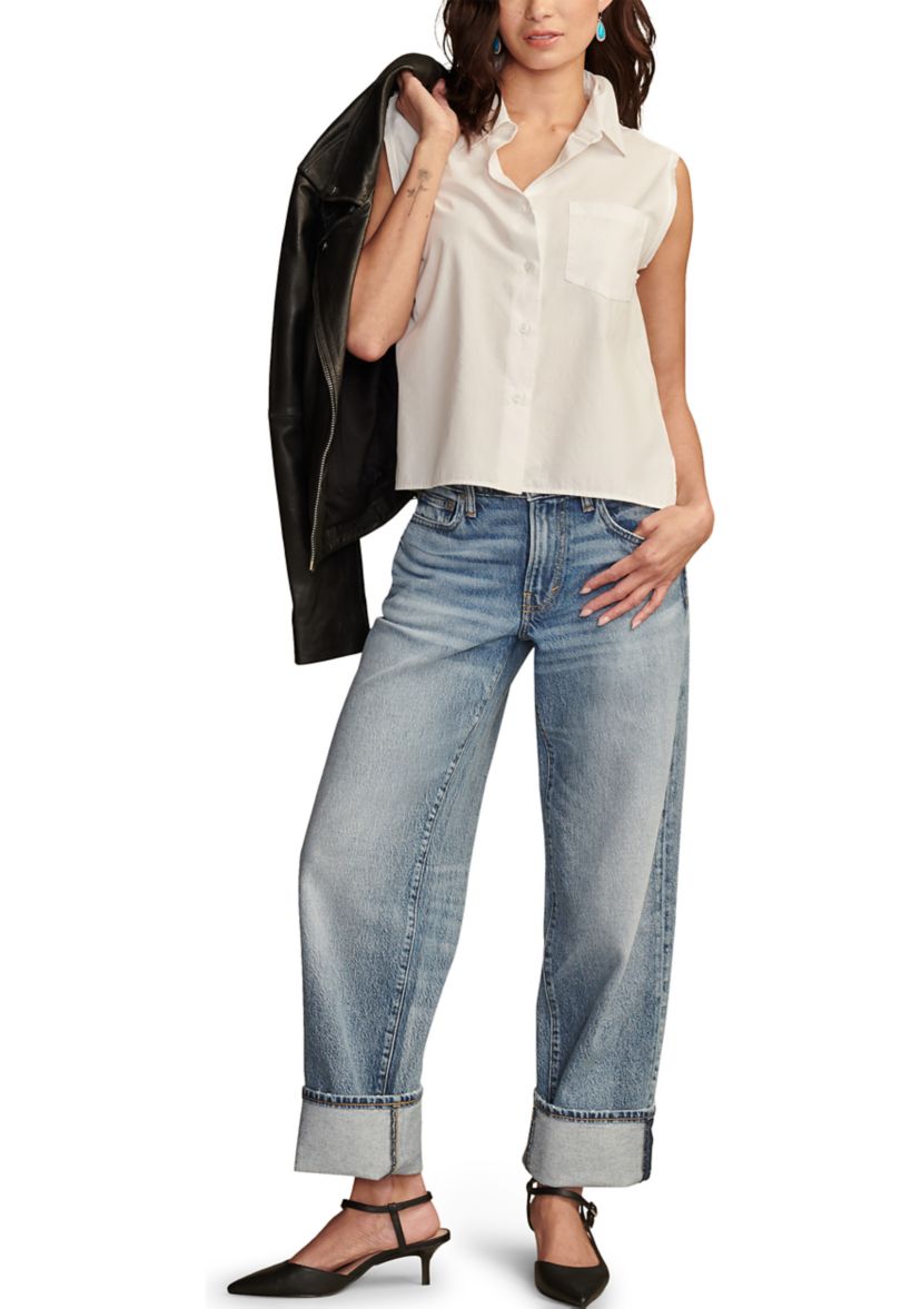 Womens Sleeveless Side Slit Shirt 