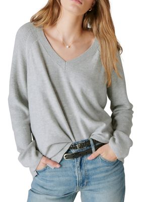 Lucky Brand Womens V-Neck Sweater Dress, Grey, Small