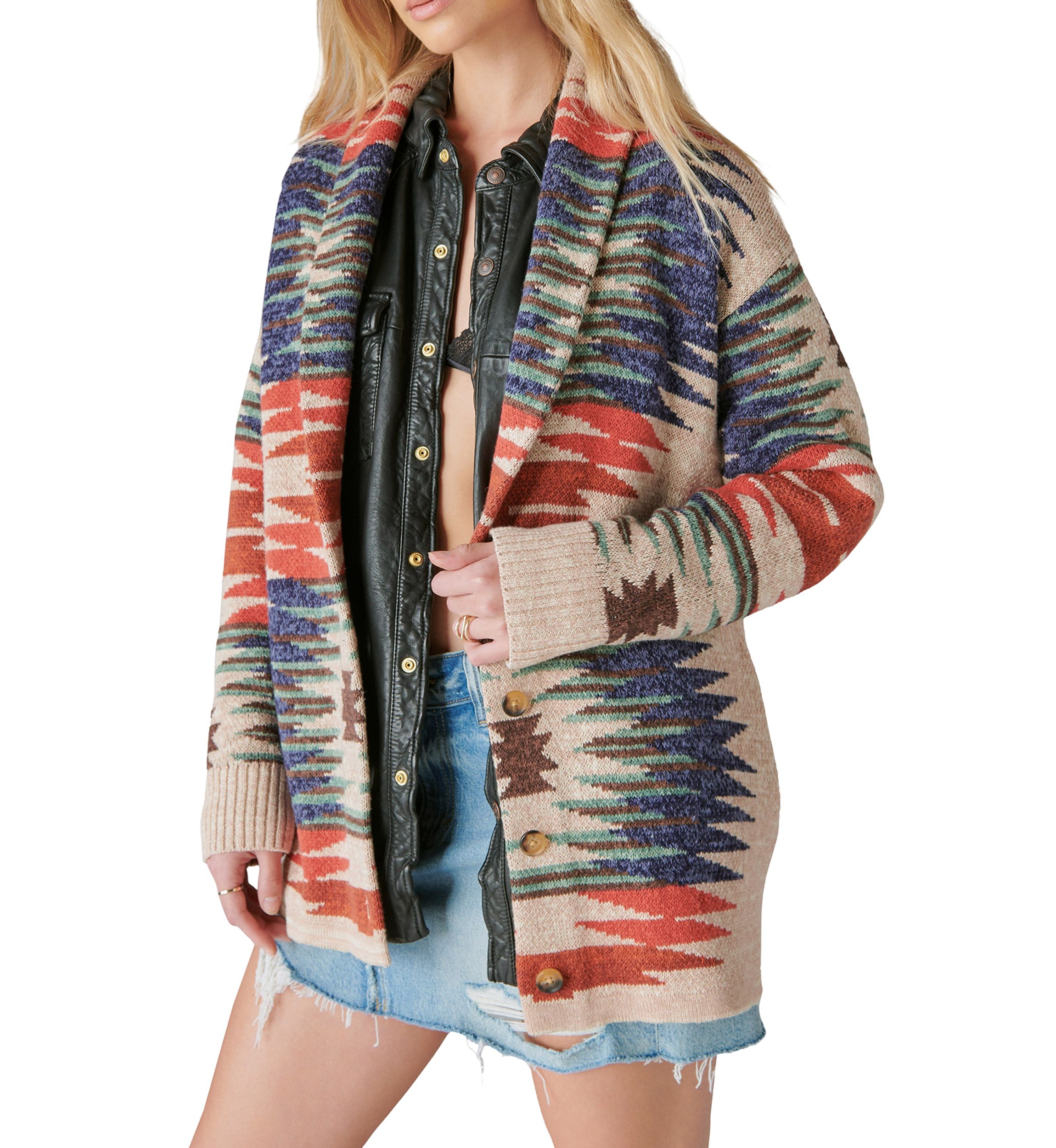Womens Southwestern Sweater Knit Cardigan
