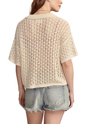 Women's Short Sleeve Crochet Button Cardigan