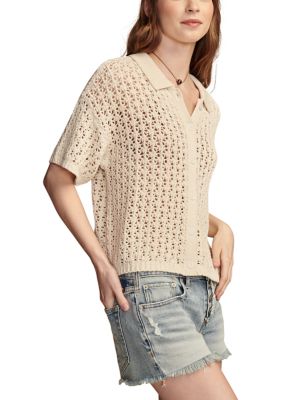 Women's Short Sleeve Crochet Button Cardigan