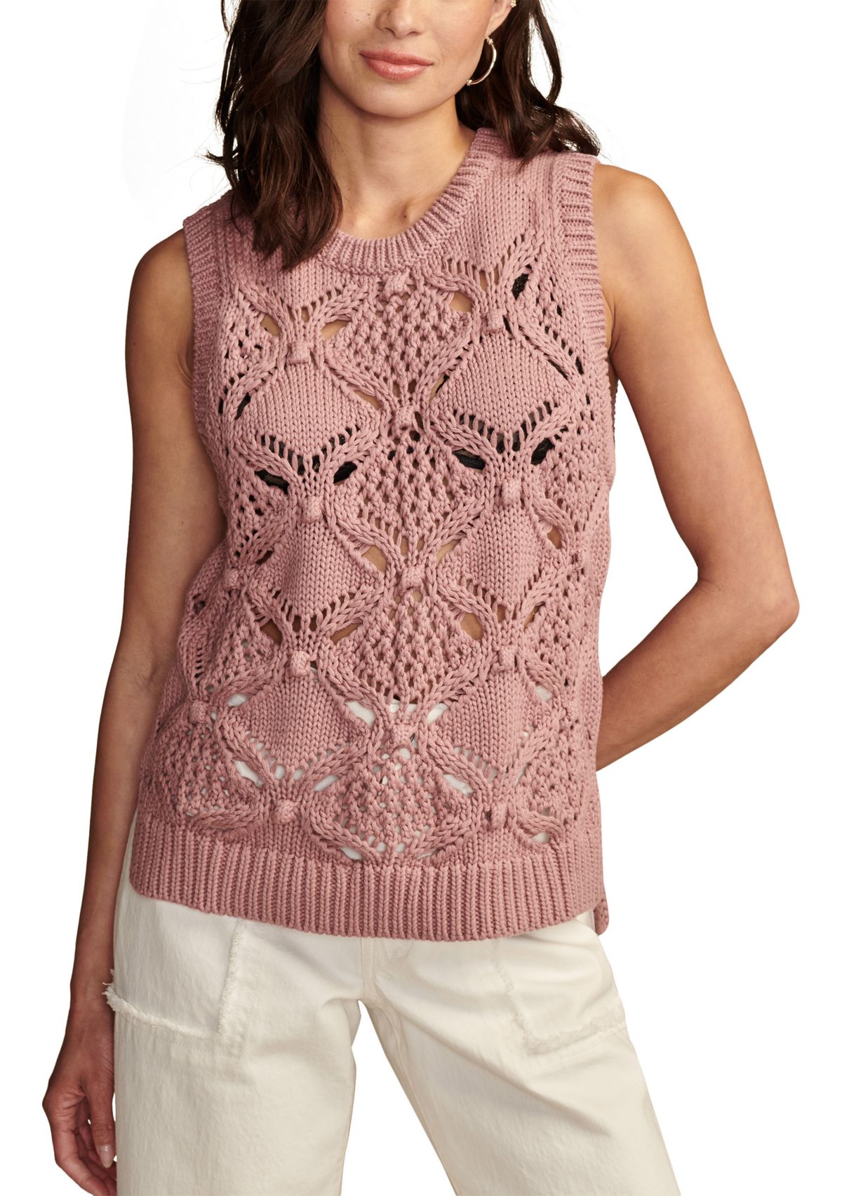 Womens Sleeveless Open Crochet Sweater