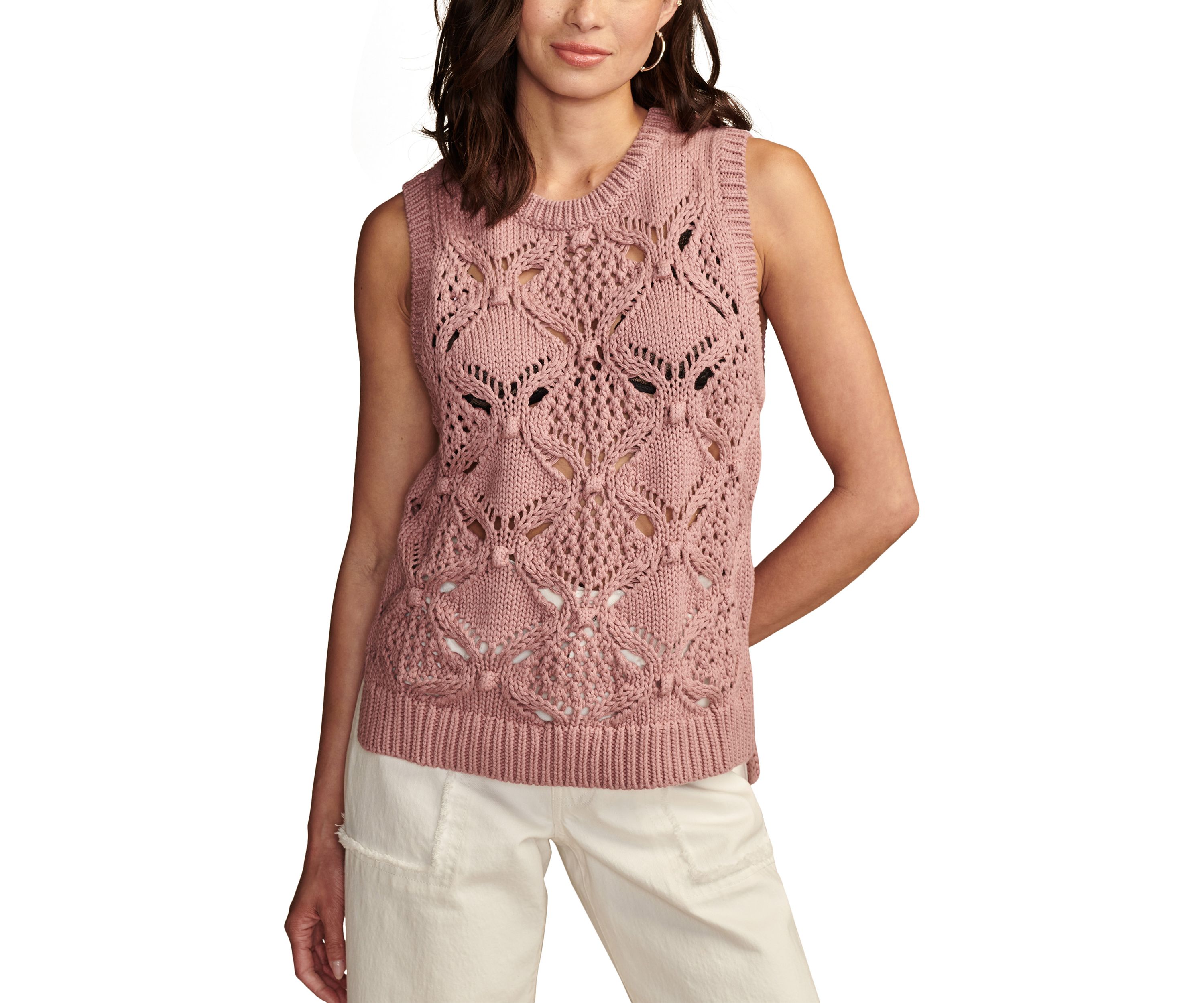 Womens Sleeveless Open Crochet Sweater
