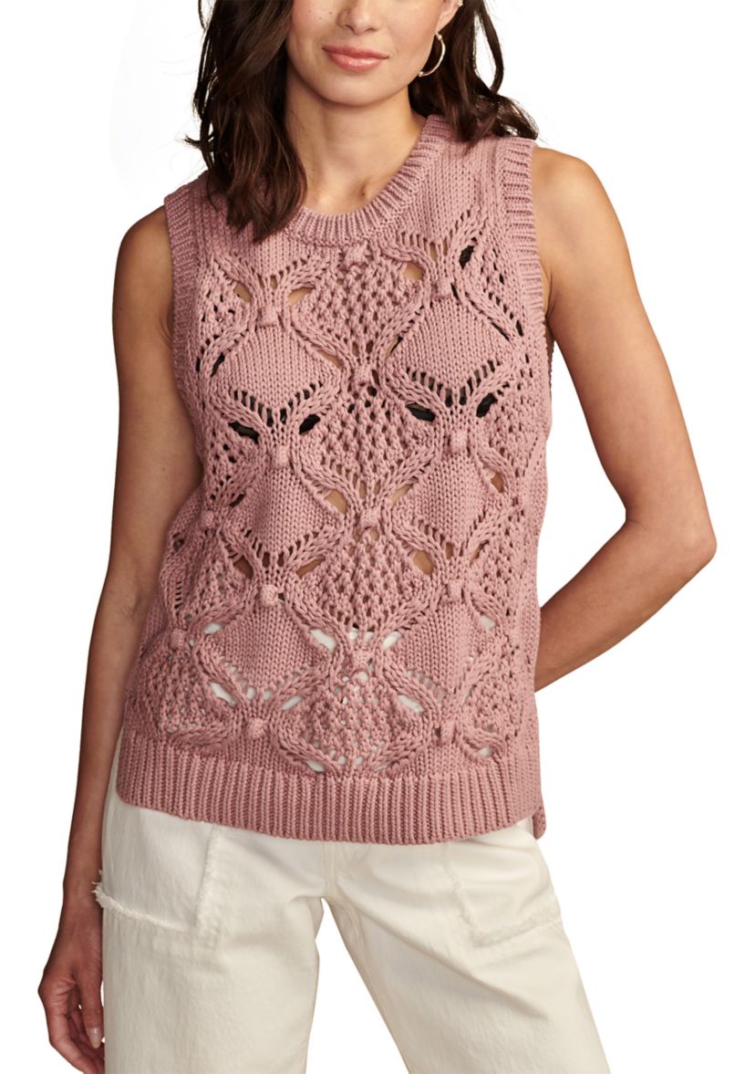 Womens Sleeveless Open Crochet Sweater