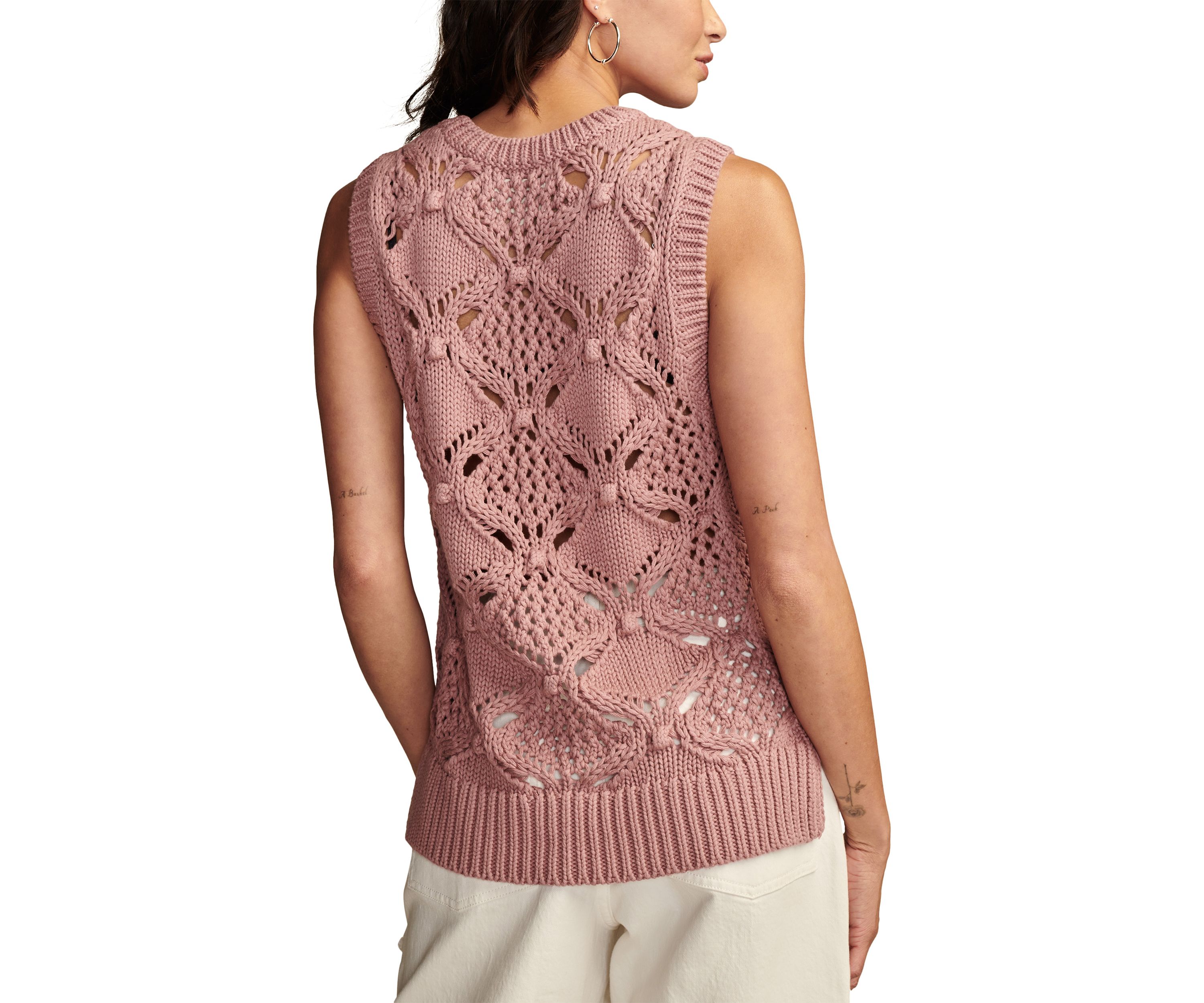 Womens Sleeveless Open Crochet Sweater