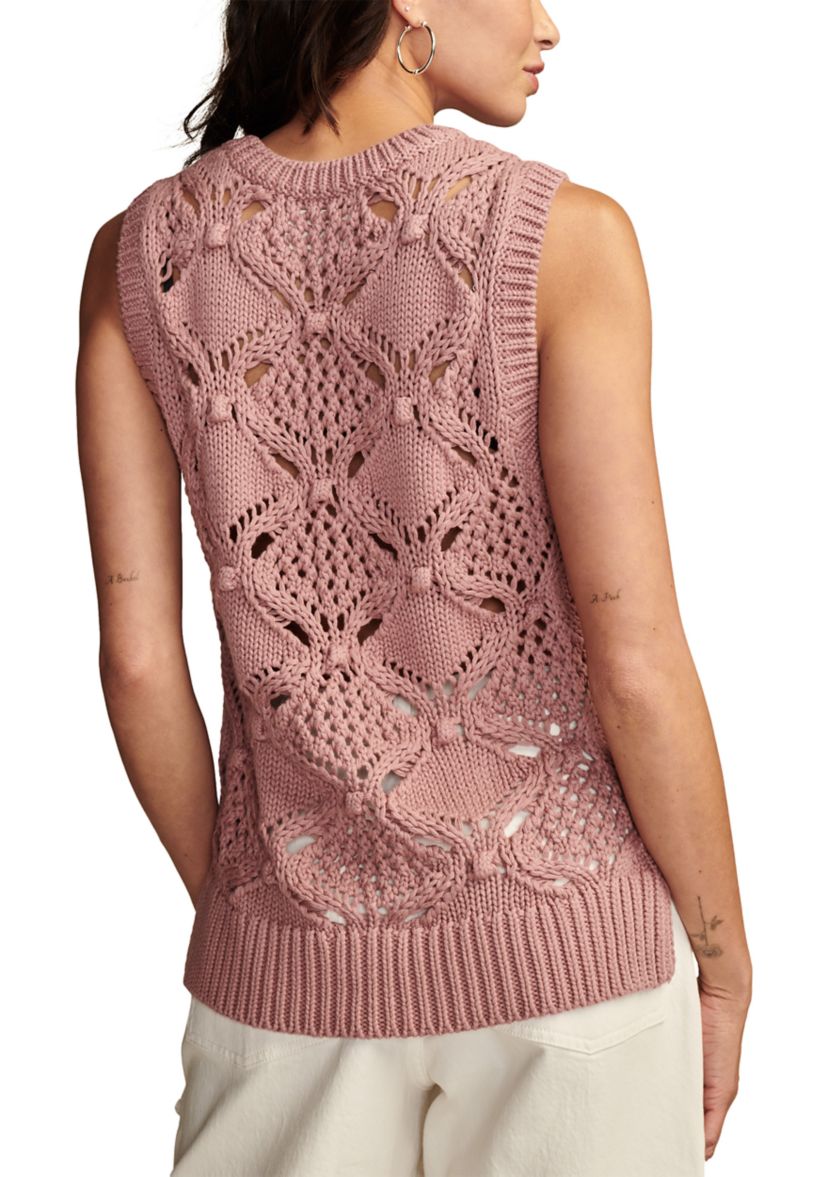 Womens Sleeveless Open Crochet Sweater