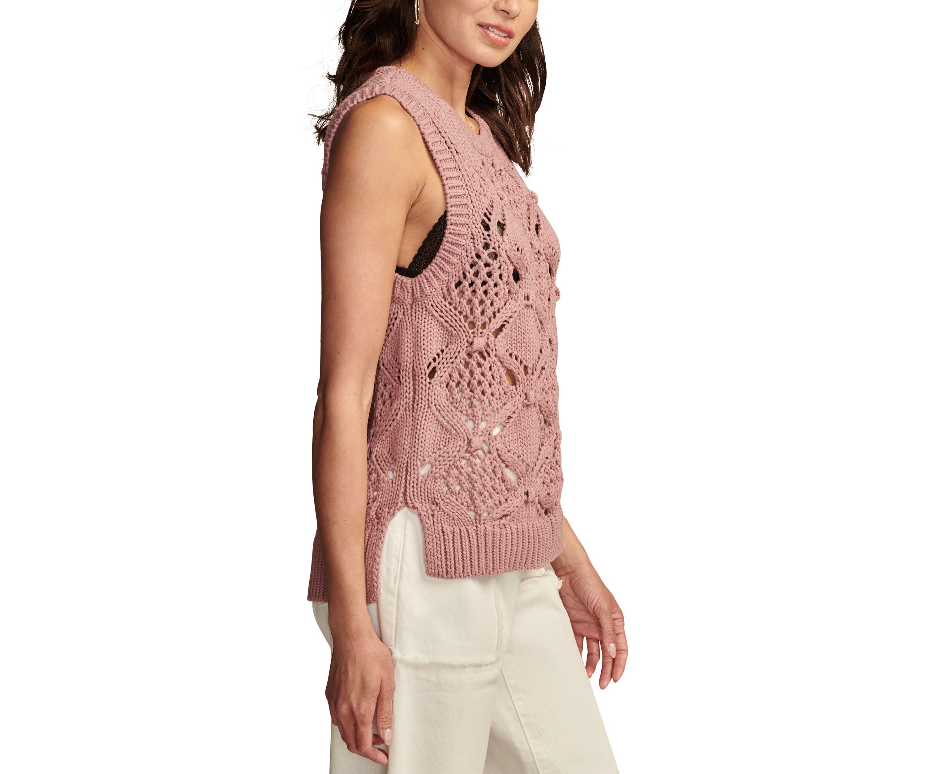 Womens Sleeveless Open Crochet Sweater