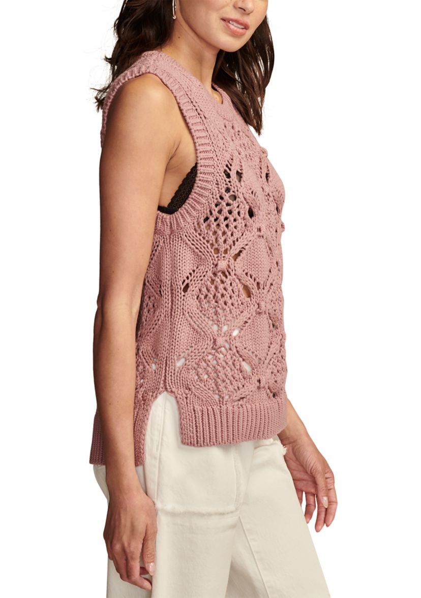 Womens Sleeveless Open Crochet Sweater