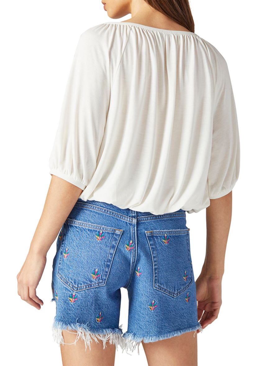 3/4 Sleeve Split Neck Knit Peasant Top 